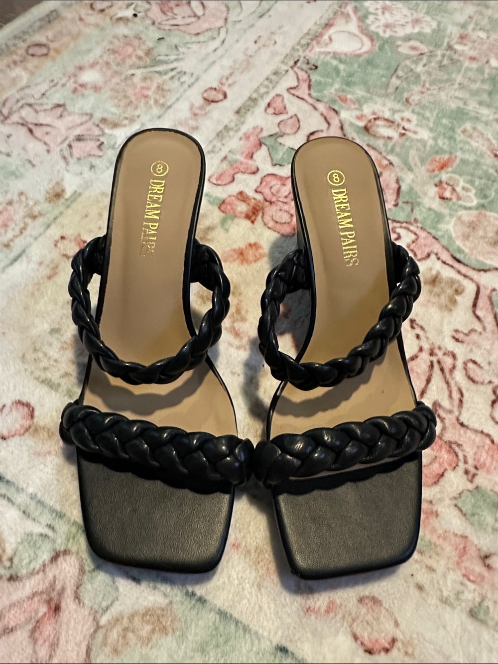 Dream Pairs Black Braided-Strap Square Toe Slide Mules